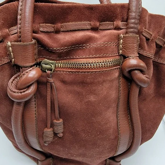 Lucky Brand Rust Brown Suede Leather Shoulder Purse Bag Double Handles EUC - Picture 2 of 13